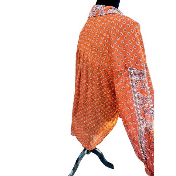 Free People Women's Orange Paisley Long Sleeve Blouse Size Small - Picture 13 of 16